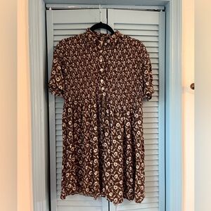 Vintage Karin Stevens 90s Mini Dress | S/M | Brown Floral